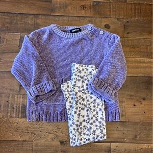 DKNY Lavender Chenille Crew Sweater with Button Detail
